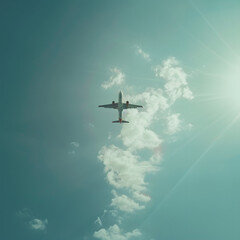 Fototapeta premium Aesthetic Aerial Image of Airplane from sky
