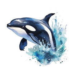 Orca out of the water in a powerful jump Clipart Illustration