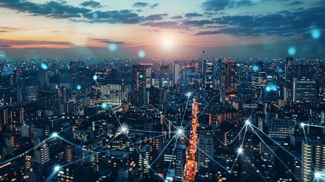 city scape and network connection concept