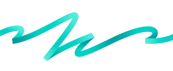 Turquoise curly ribbon. Squiggle bold line with grainy texture. Vector illustration. Design element.