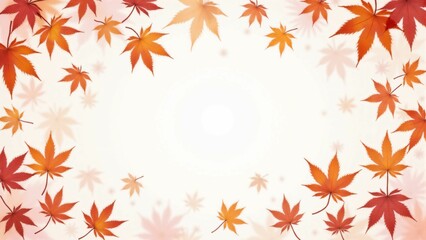 カエデ・紅葉した赤・緑・紫・オレンジの葉が白い背景の上に散らばって敷き詰められている水彩画風の手書き風のイラスト　A hand-drawn watercolor-style illustration of maple leaves in red, green, purple, and orange autumn colors scattered and spread across a white 