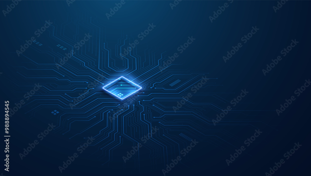 Poster abstract technology chip processor background circuit board and html code,3d illustration blue techn
