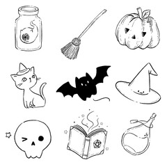 Halloween cartoon images for decoration and coloring