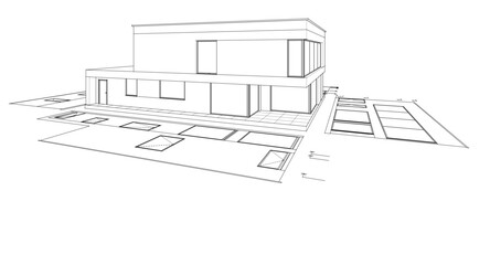 house architectural project sketch 3d illustration	
