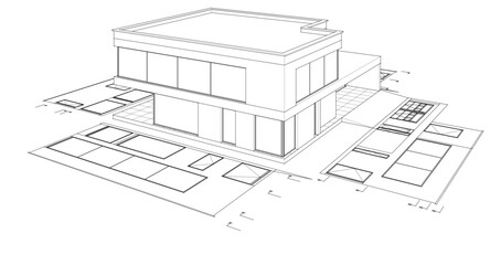 house architectural project sketch 3d illustration	
