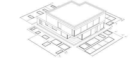 house architectural project sketch 3d illustration	
