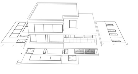 house architectural project sketch 3d illustration	
