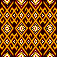 This high quality, colorful Ikat, featuring ethnic tribal patterns, stands out with vibrant shades of red, yellow, black and turquoise, perfect for fabric printing, digital backgrounds and fashion 