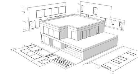 house architectural project sketch 3d illustration	
