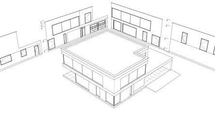 house architectural project sketch 3d illustration	
