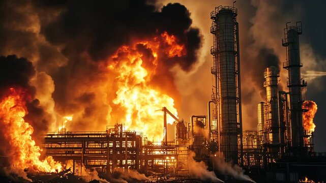 A large fire engulfed a refinery in the evening
