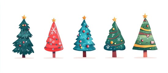 Colorful cartoon style Christmas tree in a simple and modern design