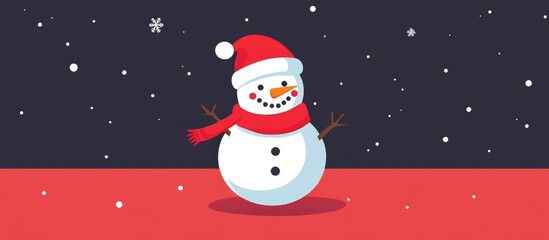 Flat style Christmas card featuring a snowman