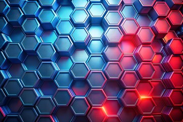 Abstract red and blue hexagon pattern background for technology, science, and innovation.
