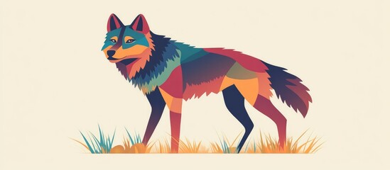Flat cartoon wolf illustration in a simple vibrant color scheme
