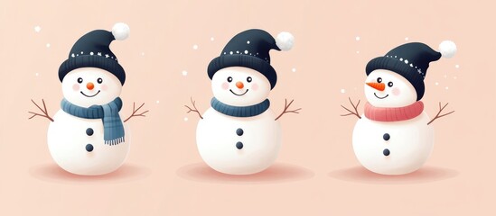 Cute snowman character wearing a black hat Celebrating Christmas and New Year Charming greeting card decor Flat illustration design