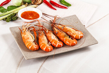 Boiled tiger prawn with sauce