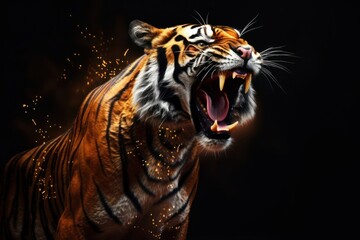 Tiger roaring sparkle light glitter wildlife animal mammal. © Rawpixel.com