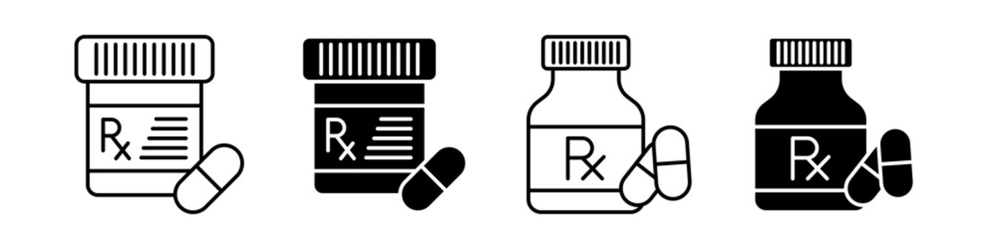 RX pill bottle icon set