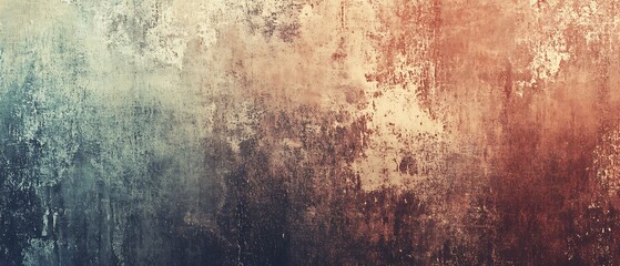 Abstract grunge background with textured wall with blue and orange hues.