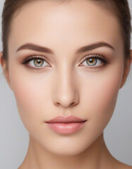 Fototapeta premium Radiant Elegance: Close-Up Portrait of a Young Woman with Perfect Makeup