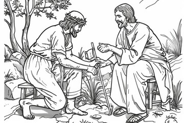 Coloring book artistic image of kids coloring book jesus heals the blind man