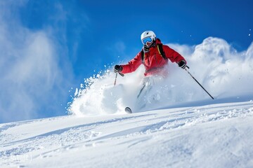 Skier carving down recreation outdoors clothing.