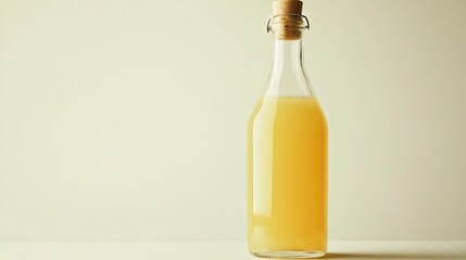 A clean shot of a glass bottle with fresh apple juice, placed on a white background, highlighting healthy, organic drinks.