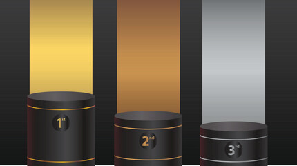 1st 2nd 3rd Place blllack line Gold podium with black background Illustration