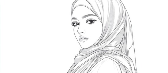 Fototapeta premium Muslim hijab style outlined in artistic line drawing