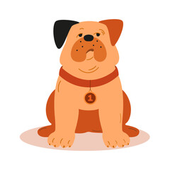 Charming cartoon illustration of a bored bulldog dog with a medal on a white background.The emotional expression of a pet. 
