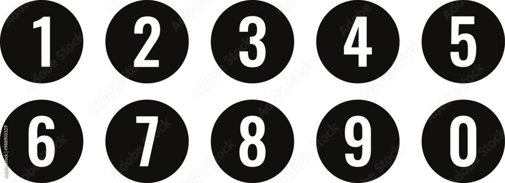 Aufkleber simple bullet point icon set of 0-9. number in dark round circle vector illustration.
