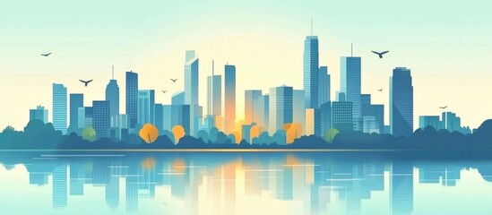 Urban landscape background featuring a cityscape skyline in a flat design style