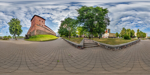 hdri 360 panorama near huge neo-gothic castle, defensive fortification and residence in full seamless spherical equirectangular projection with zenith ready for  VR virtual reality content