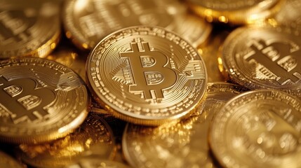 Close-Up of Gold Coins with Bitcoin Symbol