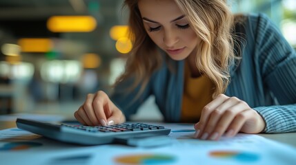 Fototapeta premium Businesswoman Analyzing Financial Data at Desk