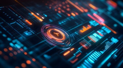Fototapeta premium SMART Goals: An interactive display of SMART goals within a high-tech business plan, highlighted on a digital graph with time-based visual markers, and futuristic, glowing elements