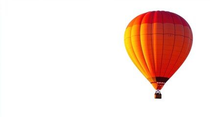 Bright orange and red hot air balloon ascending against a pure white background.