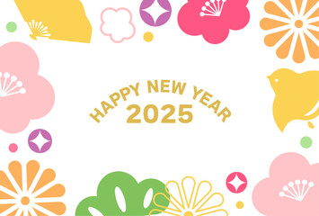 2025年の年賀状デザイン、和柄のおしゃれなフレームと賀詞01
