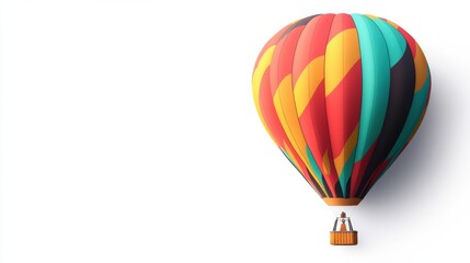 Obraz premium Brightly colored hot air balloon with bold patterns, floating in isolated white space.