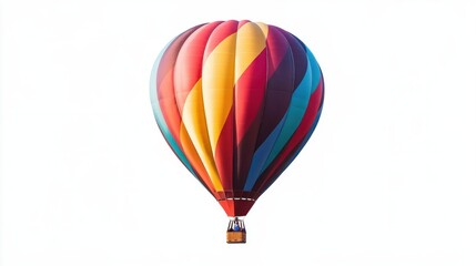 Naklejka premium Detailed side view of a single hot air balloon, bold and colorful, floating on white.
