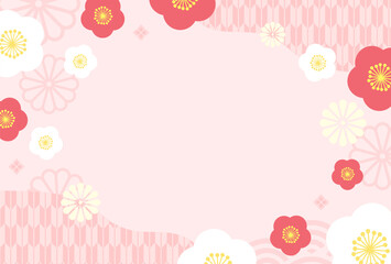 年賀状の背景イラストのデザイン、和柄と花のベクターイラスト01