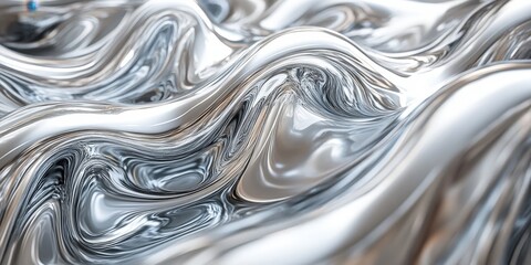 Smooth Wavy Liquid Silver Texture Close-up