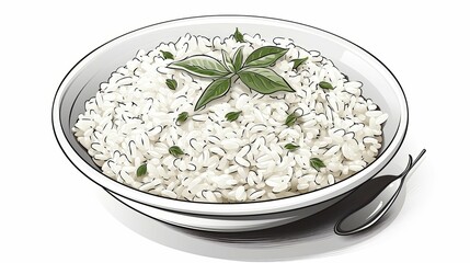 Bowl of White Rice with Green Herbs