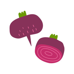 Beetroot hand drawn flat vector illustration. Fresh beet vegetable print for kitchen, menu, food package design. Healthy cute organic product.