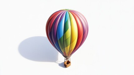 Hot air balloon featuring metallic colors, floating gently on a pure white background.