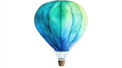 Obraz premium Hot air balloon in shades of blue and green, set against a blank white background.