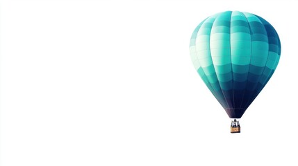 Fototapeta premium Hot air balloon in shades of blue and green, set against a blank white background.