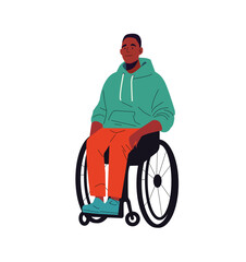 Happy disabled black man in wheelchair, Vector illustration