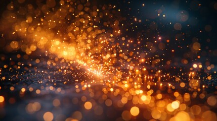 Obraz premium Abstract background with golden bokeh lights and dark blue highlights. AI generative. .